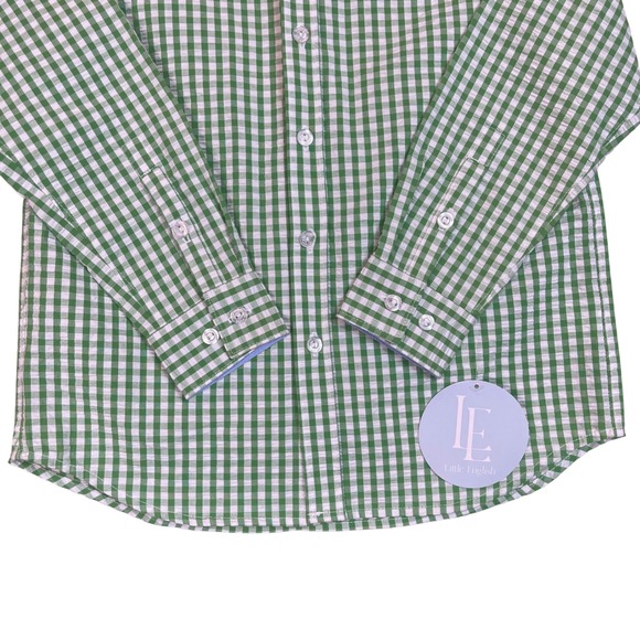 Little English Boys Gingham Button Down Shirt Green White Size 7 100% Cotton - Picture 9 of 14